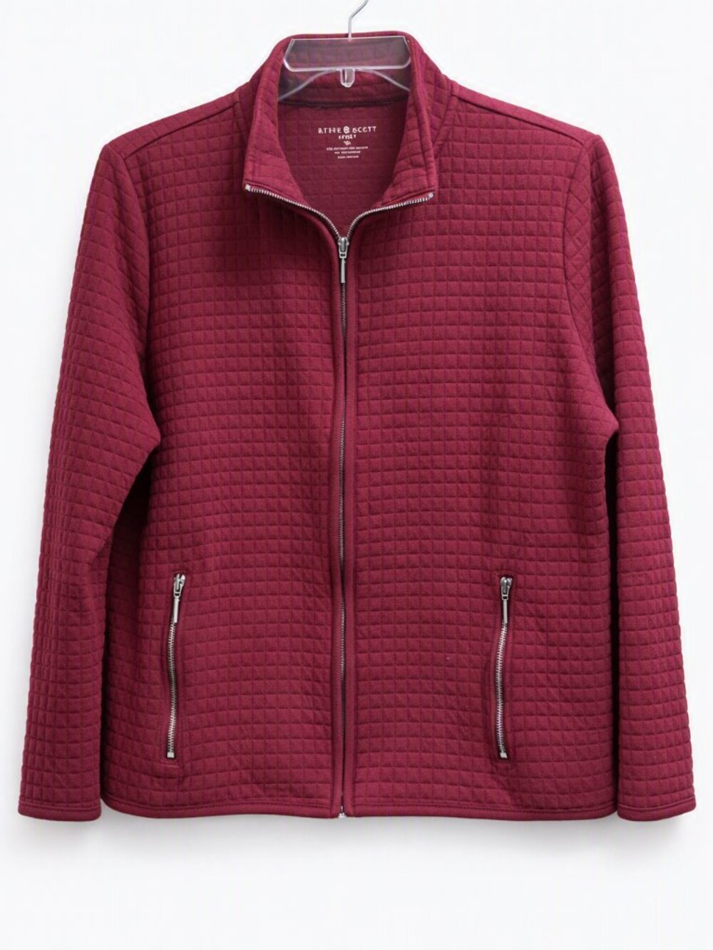 Karen Scott Quilted Zip Front Utility Jacket XL Burgundy Maroon Lightweight Knit
